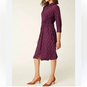 J Jill Wearever Shirred Front-Tie 3/4 Sleeve Midi Dress Purple Floral NWT-Large